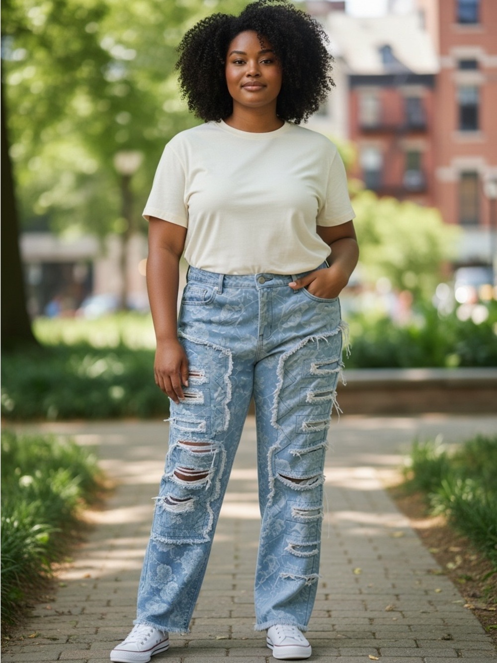 Plus-Size Light Blue Distressed Boyfriend Jeans